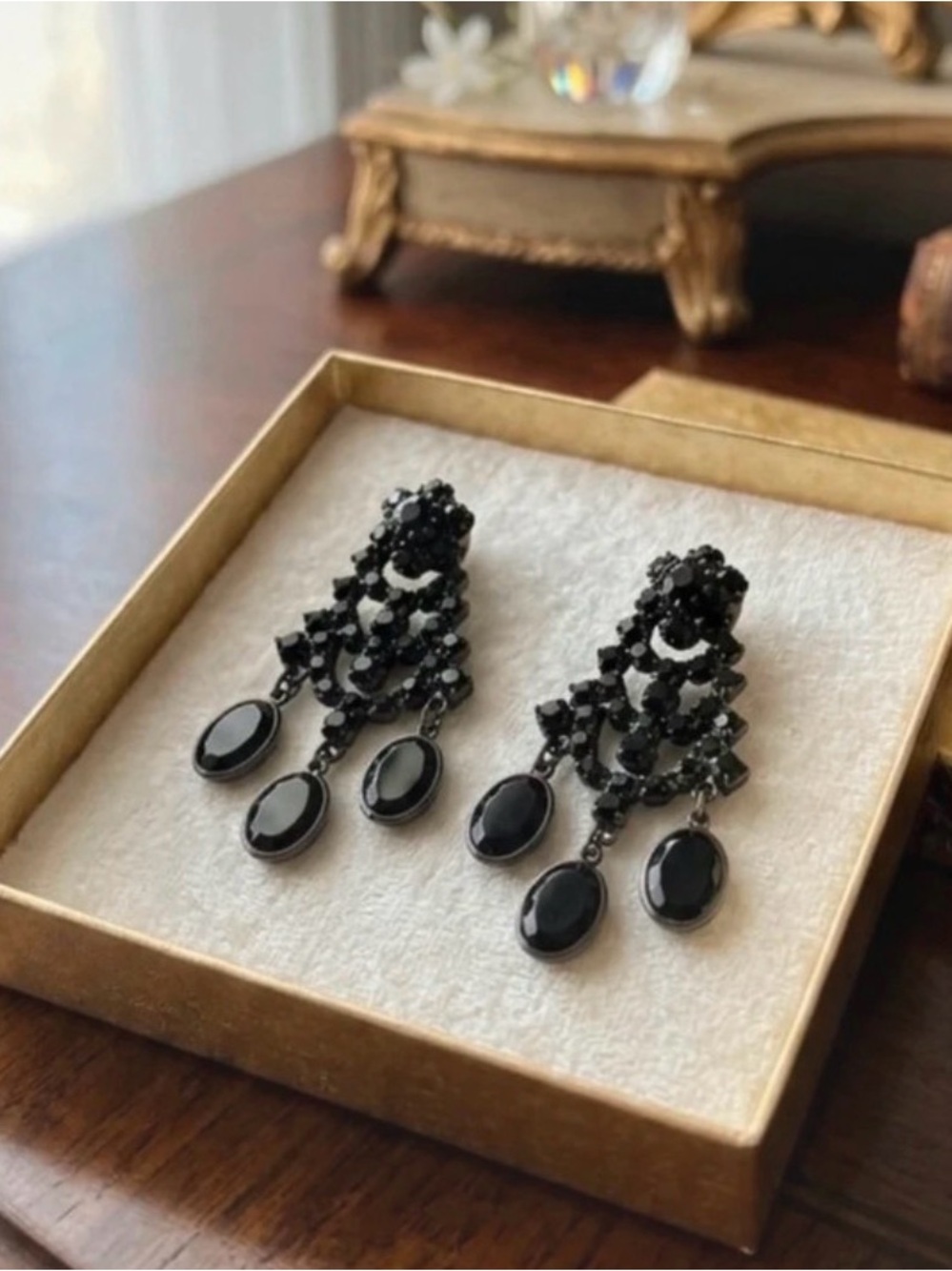 Black Statement Chandelier Earrings - Elegant Women's Jewelry